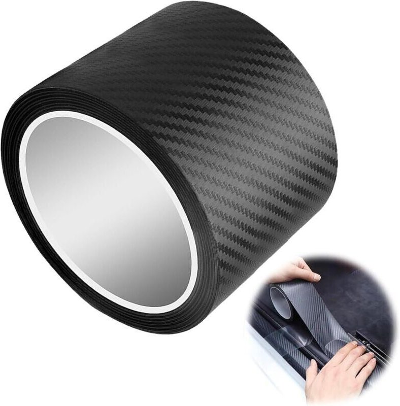 Selbstklebende Einstiegsleistenfolie aus Kohlefaser, 10 cm x 3 m, schwarz, selbstklebend, Schutz für Autos und Motorräde...