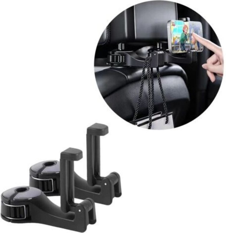 GABRIELLE 2er-Pack Haken für die Kopfstütze im Auto, können als Handyhalter verwendet werden, 360°, geeignet für Taschen...