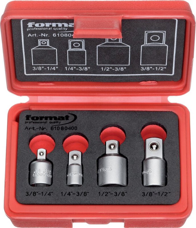 Adapter-Garnitur 4 teilig in Box 1/4-3/8, 3/8-1/2, 3/8-1/4, 1/2-3/8 - Format