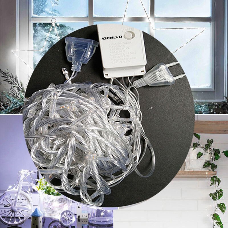 XICHAO - Lichterkette 30 m, 300 LED-Lichter mit Fernbedienung, wasserdicht, 8 Lichtmodi (weiß), romantische Dekoration, ...