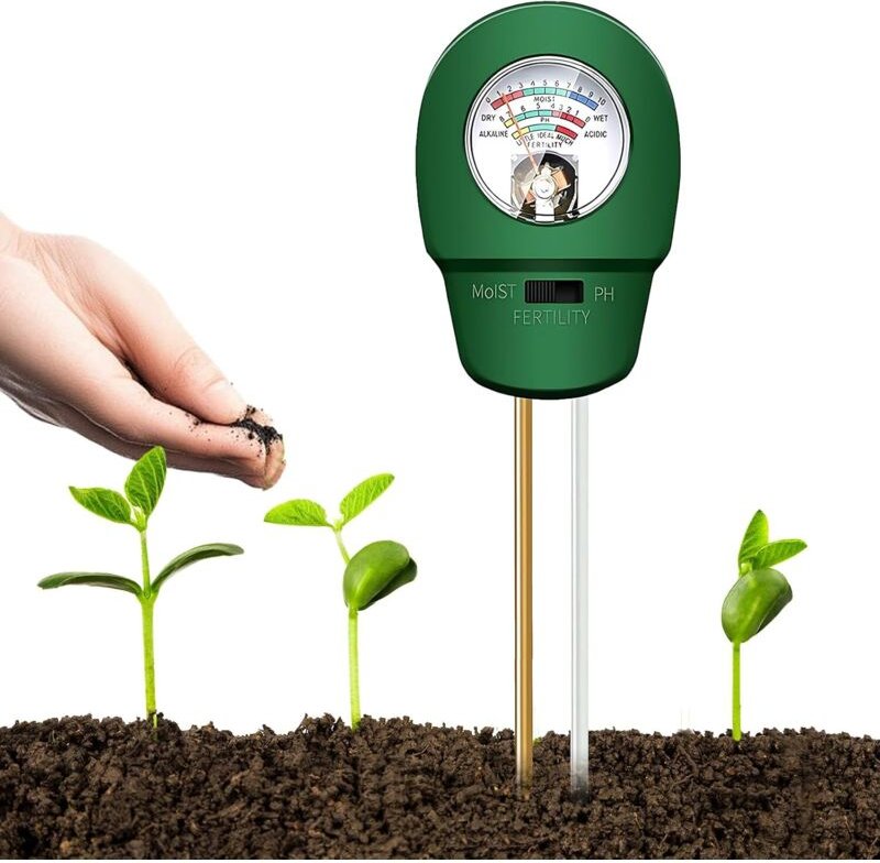 3-in-1 Bodentester – pH, Feuchtigkeit & Nährstofftester, Bodentest für Garten, Pflanzen, Rasen und Landwirtschaft, Batte...