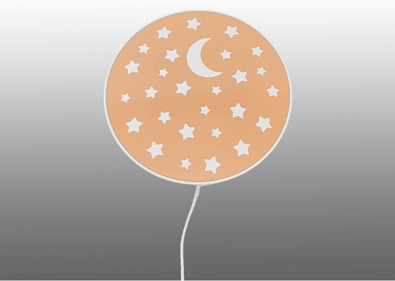 Kinderzimmer Wandlampe mit Mond & Sternen Pfirsichfarben, Schalter, ø 25cm