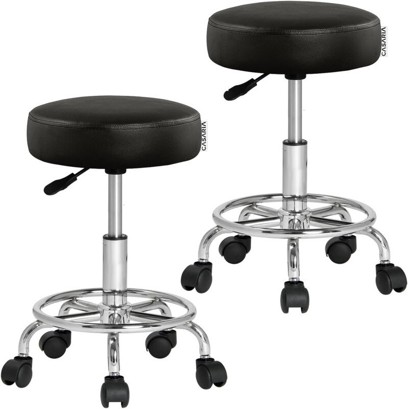 CASARIA® Rollhocker Höhenverstellbar 10cm Polsterung 51-65cm Sitzhöhe 360° Drehbar Ø35cm Fußstütze Rund Büro Hocker Dreh...