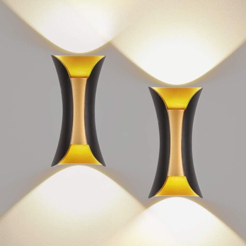 2er Set Wandleuchten Innen/Außen 10W Außenwandleuchte Warmweiß 3000K Wasserdicht IP65 Wandlampe für Wohnzimmer Schlafzim...