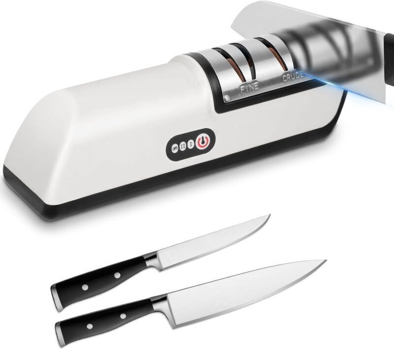 Elektrischer Messerschärfer, 5-in-1 Profi-Schärfer mit Ladekabel, schnelles und effizientes Schärfen, für glatte und gez...
