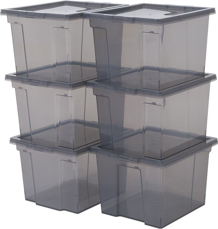 Vielseitige Aufbewahrungsboxen, 10L, 6er-Set, Grau, Leicht schließba Deckel, Stapelbar, Plastik, Für Schrank, Regale, Or...