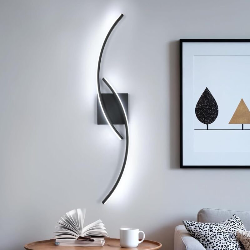 GOECO LED-Wandleuchte für den Innenbereich, moderne schwarze Wandleuchte, 27 W, schlichtes Design, Acryl-Wandleuchte für...