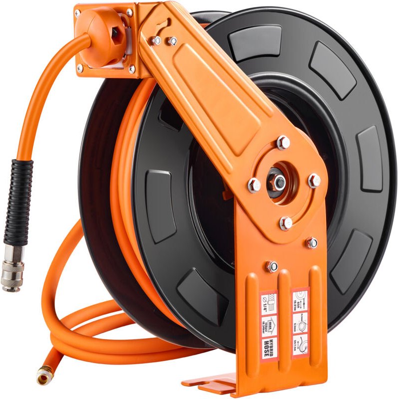 Mophorn - Einziehbarer Luftschlauchaufroller, 3/8 Zoll x 65 Fuß, 300 psi, automatischer Rücklauf mit 5 Fuß Zuleitung, Wa...