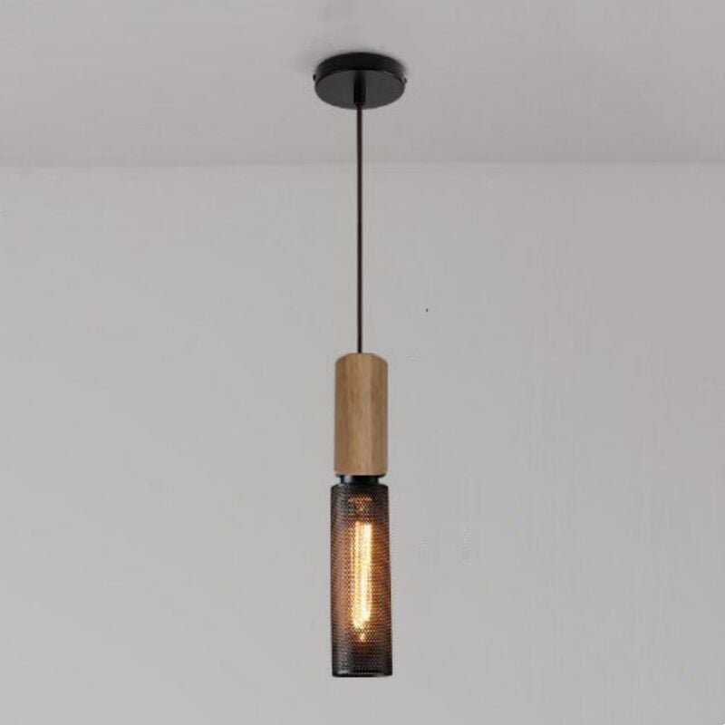 Retro Pendellampe Metall Holz Hängeleuchte Höhenverstellbare Deckenleuchte für Restaurant Schlafzimmer Café Bar Ø6,5CM