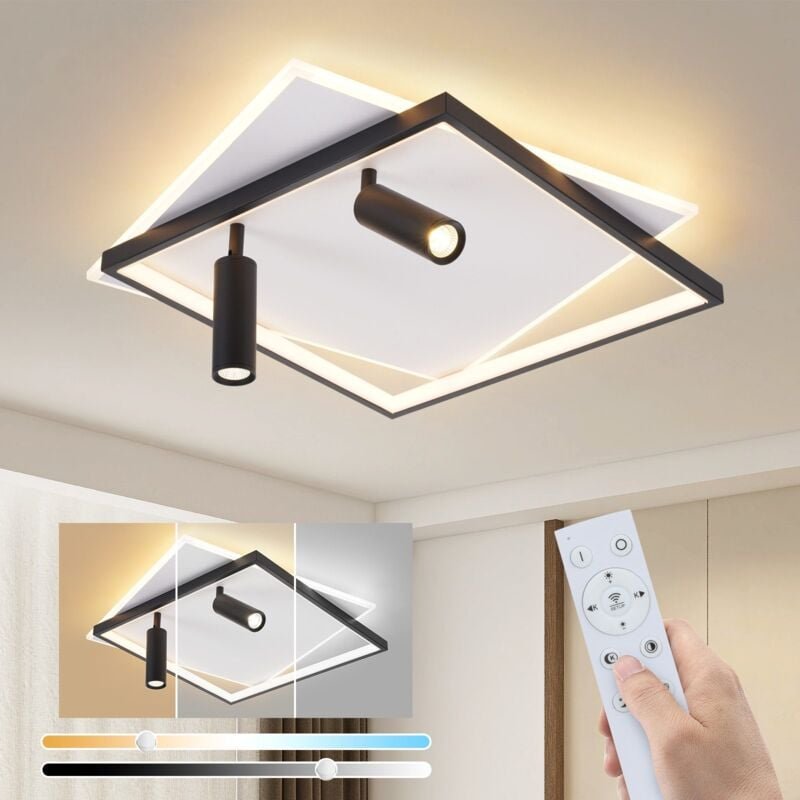 Deckenlampe led Deckenleuchte Wohnzimmer: Wohnzimmerlampe Dimmbar 62W 2 stück Deckenstrahler Schwarz mit Fernbedienung M...