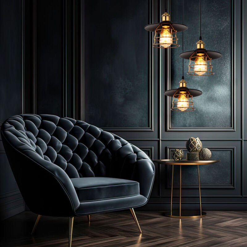 Pendelleuchte Esstischlampe 3 flammig Industrial Hängeleuchte Küche, Metall schwarz messing, 3x E27, DxH 33x 150 cm