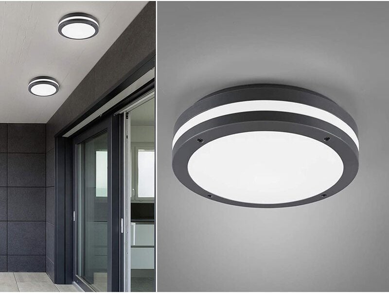 Meinewunschleuchte - Runde led Außendeckenleuchte Wandlampe 2er Set in Anthrazit