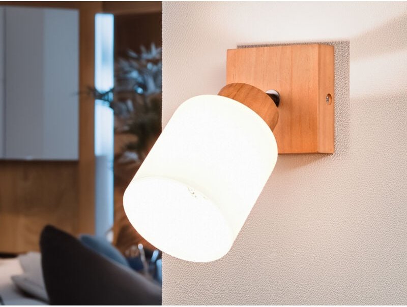 Wandstrahler ASSAM Korpus Holz & Glasschirm Weiß, Breite 10cm