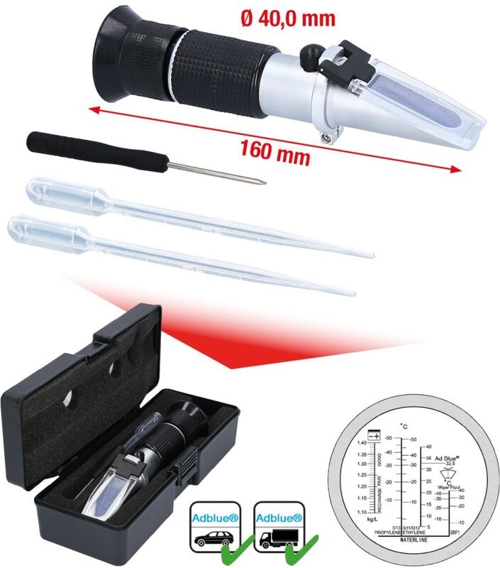 Refraktometer - optisches Prüfgerät für Batterieflüssigkeit, Frostschutzmittel und AdBlue®-Zusätze