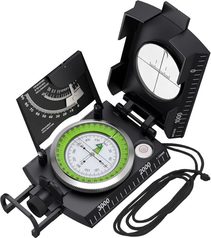 Thumbnail - Professioneller Militär-Wanderkompass mit Neigungsmesser, Metall-Zielkompass, Navigationskompass mit Tragetasche für Cam...