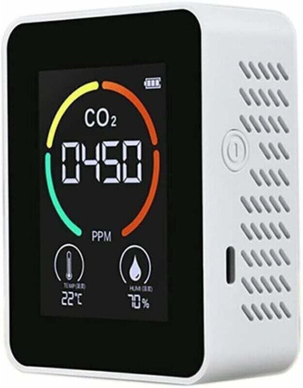 CO2-Kohlendioxiddetektor für Luftqualität, Temperatur und Luftfeuchtigkeit, schnelle CO2-Messung, weiß