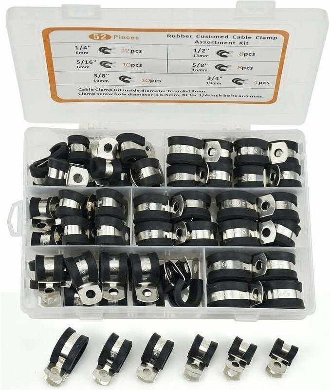 Gummischlauchschellen-Sortiment, 52-teiliges Set, Gummischlauchschellen, P-Schellen, 6 Größen