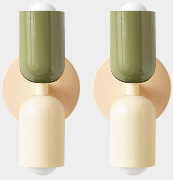 Moderne E27 Wandleuchte Innen Metall Wandlampe für Schlafzimmer Wohnzimmer Flur Küche Bar Creme+Grün 2 Stücke