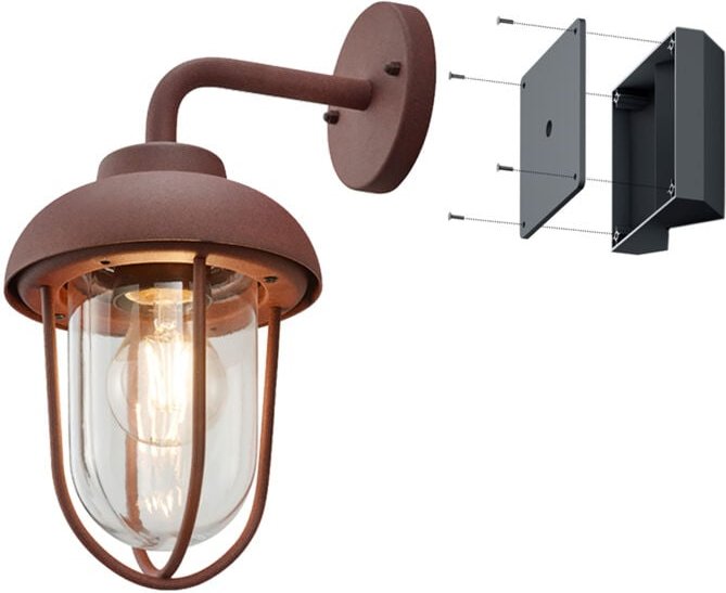 Meinewunschleuchte - Vintage Außenwandleuchte Laterne in Rostoptik mit Eckbefestigung für Hausecke