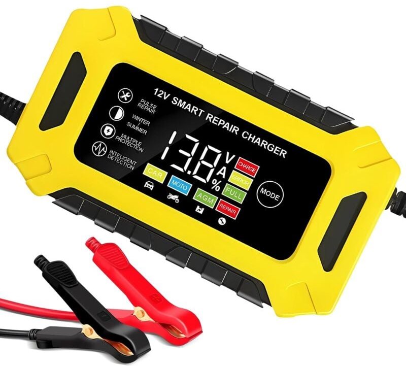 Intelligentes 12-V-6-A-Batterieladegerät, Motorradbatterieladegerät mit Touchscreen, Erhaltungsladegerät mit automatisch...