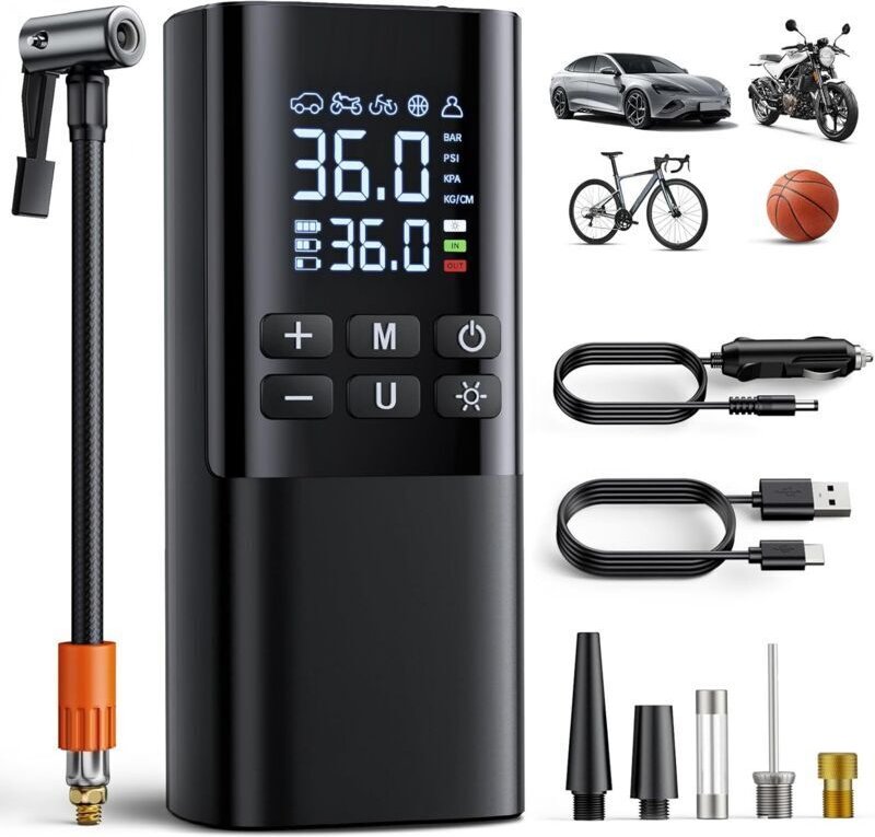 Mini-Luftkompressor, tragbar, 150 PSI, 3 x 1800 mAh, kabelloser Autoreifenfüller, elektrischer Luftkompressor für Fahrrä...