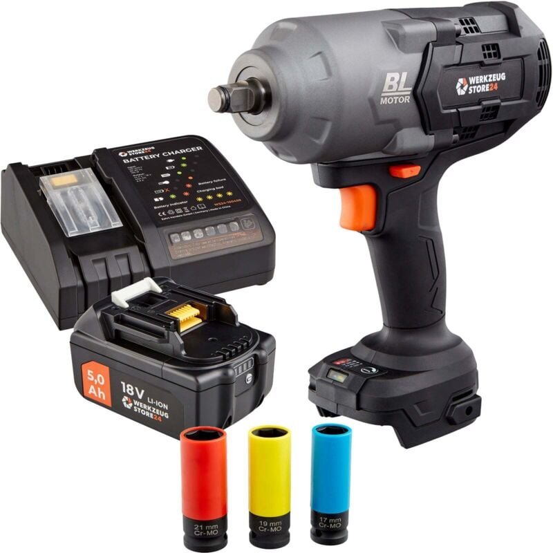 Ws24 - Akku-Drehschlagschrauber wds 18V 1/2" 1.600 nm / 1x 5,0 Ah Akku + Schnellladegerät inkl. Steckschlüsseleinsätze