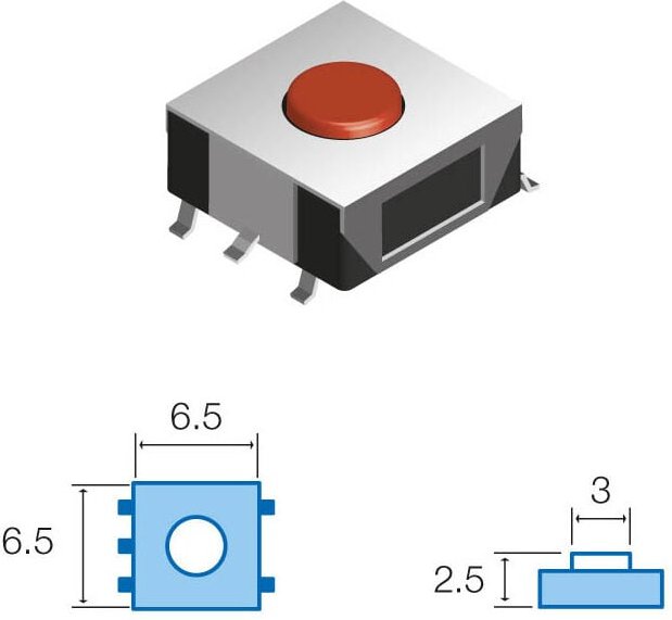 Drucktaster SMD Touch 6,5x6,5mm Taster 2,5mm