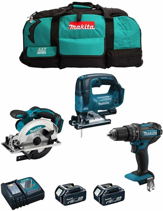 Thumbnail - Makita - Kit MK302 (DHP482 + DSS610 + DJV182 + 2 x 5,0 Ah + DC18RC + LXT600)