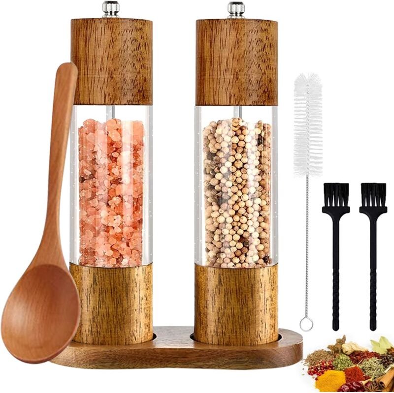 Salz- und Pfeffermühlen-Set aus Holz – Manuelle Pfeffermühlen mit Keramikmahlwerk