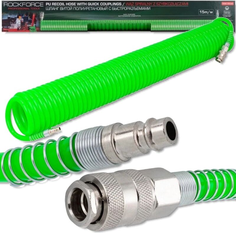 ROCKFORCE Spiralschlauch mit Schnellkupplungen 8 mm x 15 m