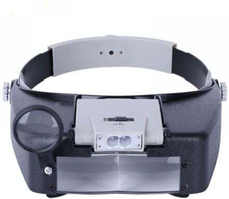 Stirnbandlupe für Uhrmacher, Juweliere, zum Lesen, freihändige Nutzung mit LED-Beleuchtung, grau