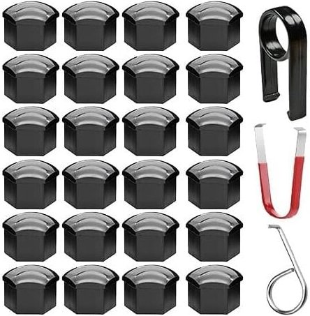 20 Stück Universal 17mm Kunststoff Nut Abdeckkappe Schraube Auto Mutter Covers Bolt Radkappen mit 3 stück Abziehhaken (S...