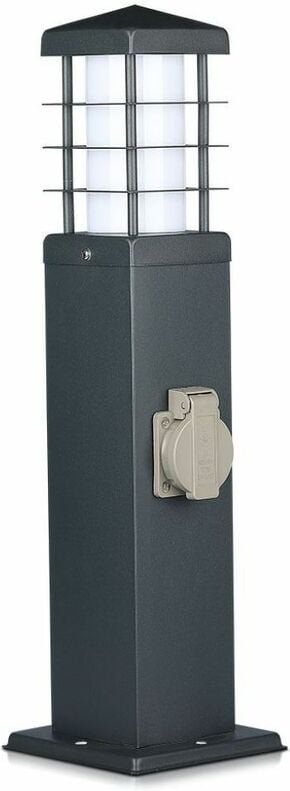 Gartensäule Steckdose mit E27 Lampenfassung und 2 16A Steckdosen in grauem Stahl IP44 - V-tac