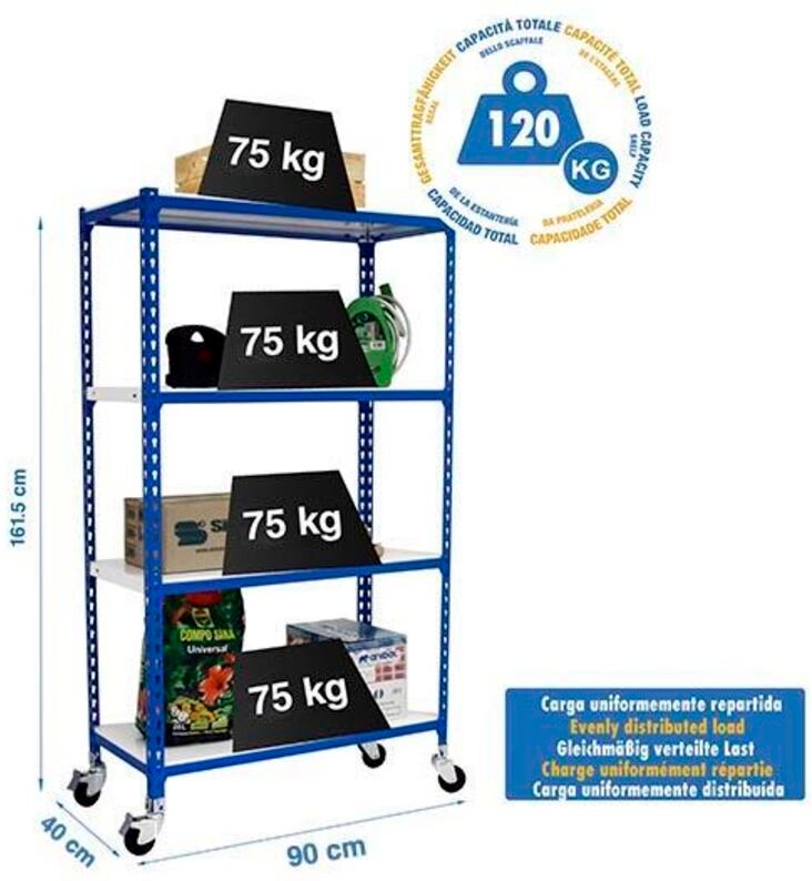 Simonrack Metallregal blau und weiß 4 Ebenen