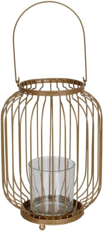 Buri - Metall-Laterne mit Glaseinsatz Hängelampe Kerzenhalter Glaslaterne Kerzenständer - Gold