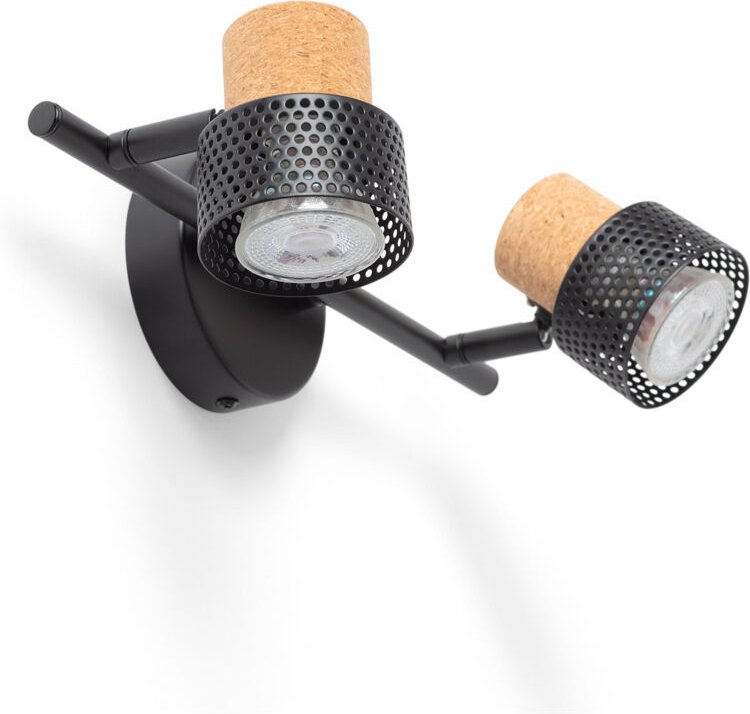 Efectoled - Wandleuchte aus Kork und Metall Zwei Spots Liksy Schwarz