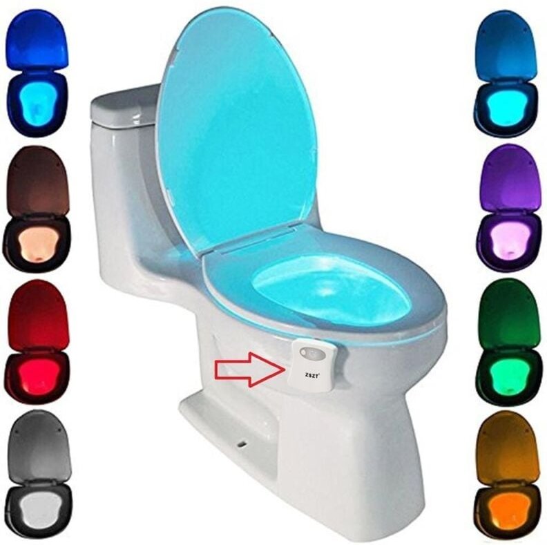 Nachtlicht LED-Toilettenlicht, ZSZT Bewegungsmelder Toiletten-Nachtlicht Batteriebetriebenes Toilettenlicht 8 Farben Toi...