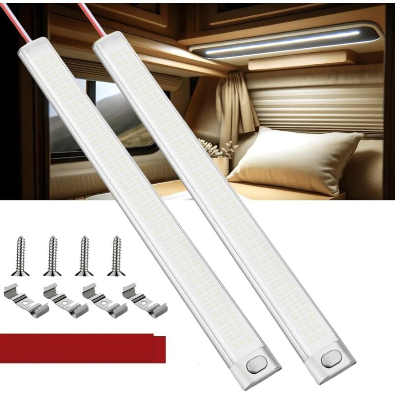 12-V-LED-Leiste für Wohnmobile, 2 Stück 12-V-LED-Lichtstreifen mit Schalter, 1600 lm, 12-V-LED-Lampe, helle Autobeleucht...