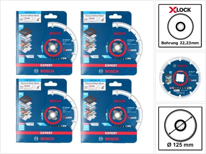 Bosch x-lock Diamant Metallscheiben Trennscheibe 125 x 22,23 mm ( 4x 2608900533 ) Expert 4 Stk. für x-lock Winkelschleif...