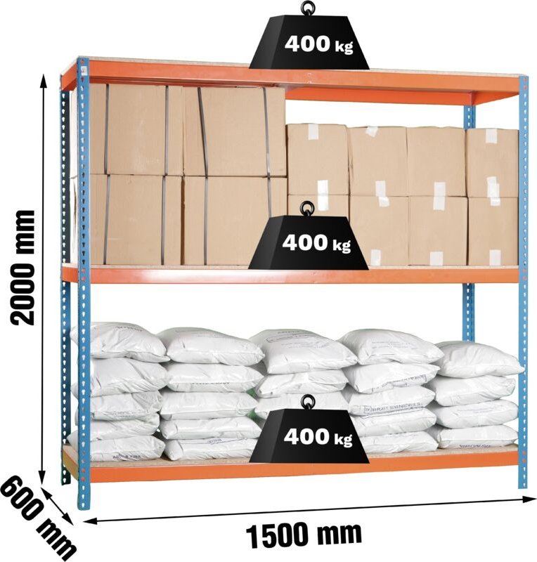 Simonrack Metallshelf blau orange Holz 2000x1500x600 mm