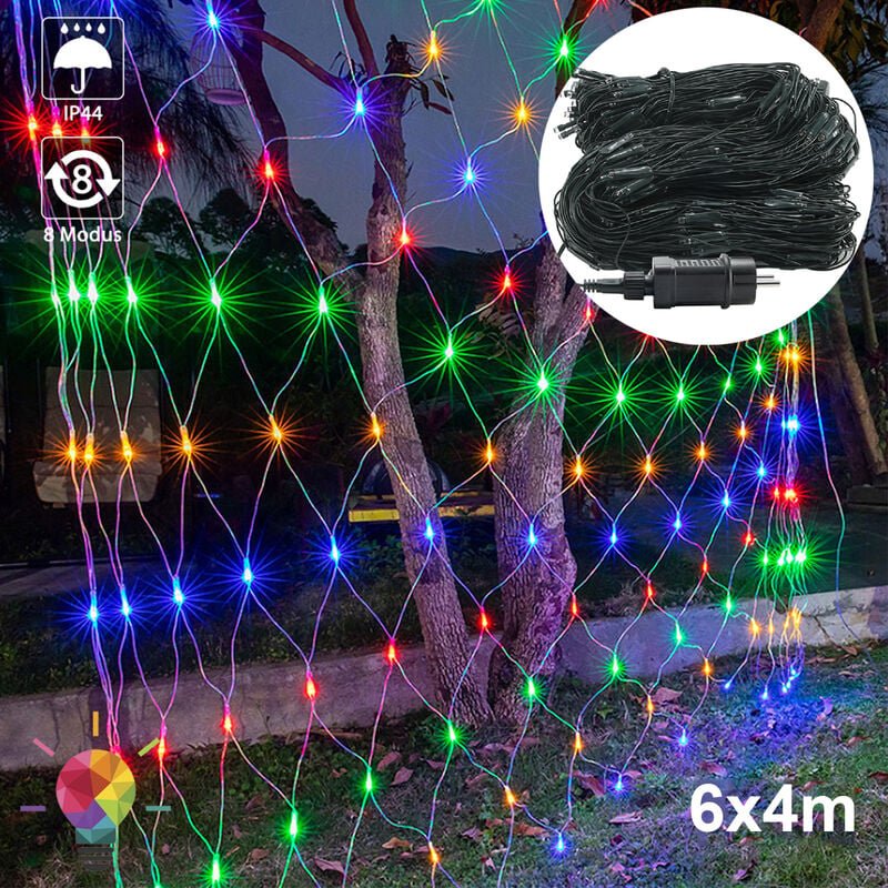UISEBRT LED Lichternetz Lichterkette 6 x 4m Bunt Innen und Außen Dekoration für Weihnachten Hochzeit Party, mit 8 Leucht...