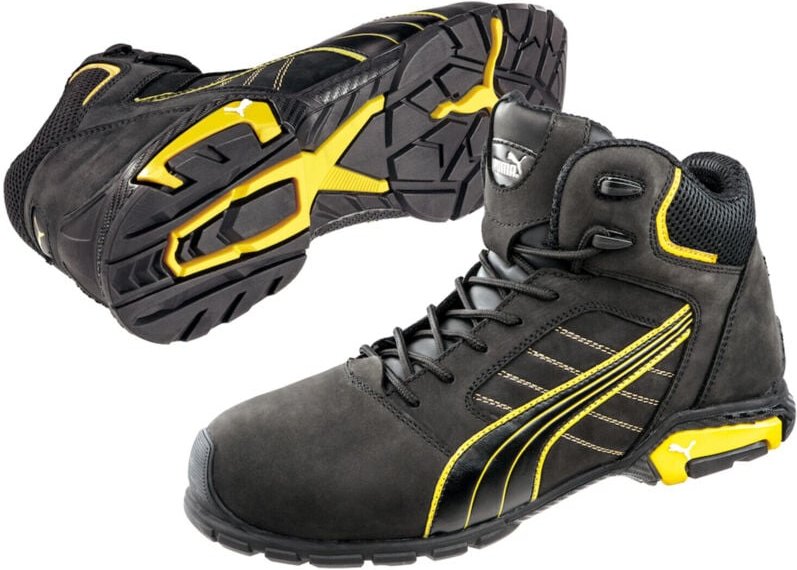Puma - Sicherheitsstiefel Amsterdam Mid Gr. 42 schwarz/gelb Leder S3 src EN20345