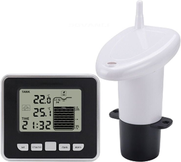 Drahtloser Ultraschall-Wassertank-Flüssigkeitsstandsmesser mit Temperatursensor, Zeitanzeige, Anzeige für niedrigen Batt...