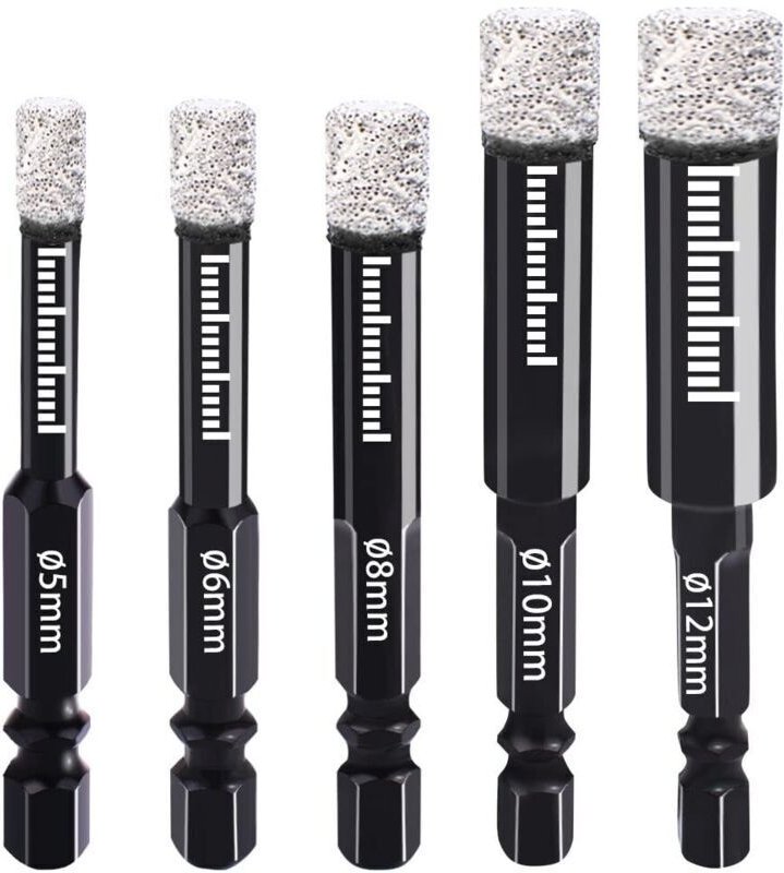 Diamantbohrer 5 mm, 6 mm, 8 mm, 10 mm, 12 mm – Sechskantschaft – Für Keramik, Glas, Granit, Marmor – Trockenbohren ohne ...
