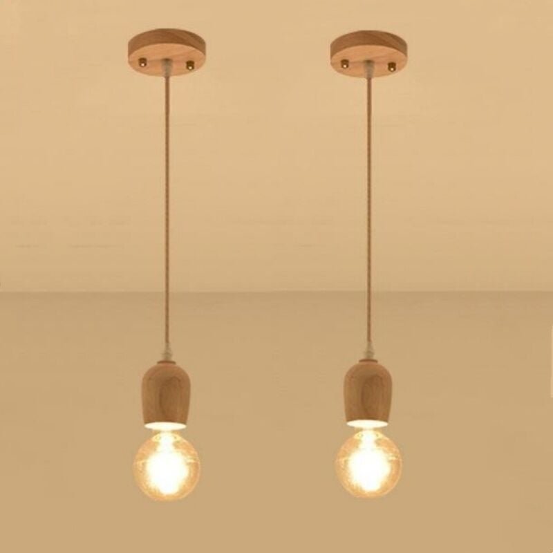 Retro Hängelampe Holz Pendelleuchte Höhenverstellbare Kronleuchter Esstischlampe Wohnzimmerlampe 2 Stücke