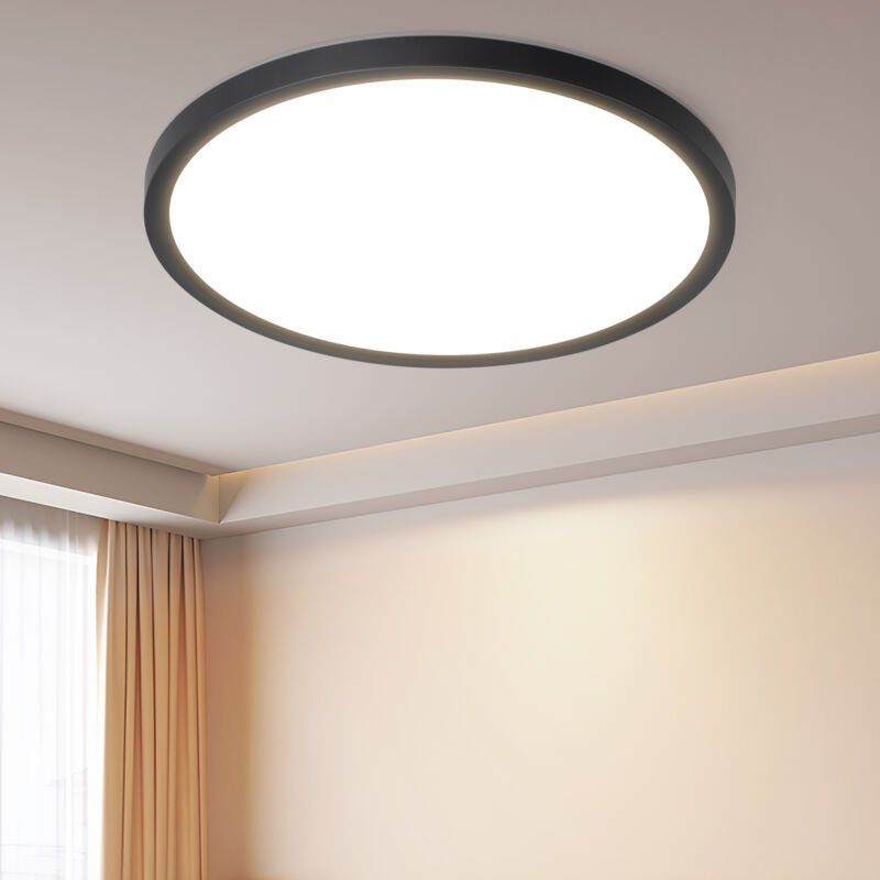 Deckenlampe led Deckenleuchte Badezimmer - Ø30cm Badezimmerlampe Flach Schwarz Badlampe Rund Schlafzimmer Küchenlampe 24...