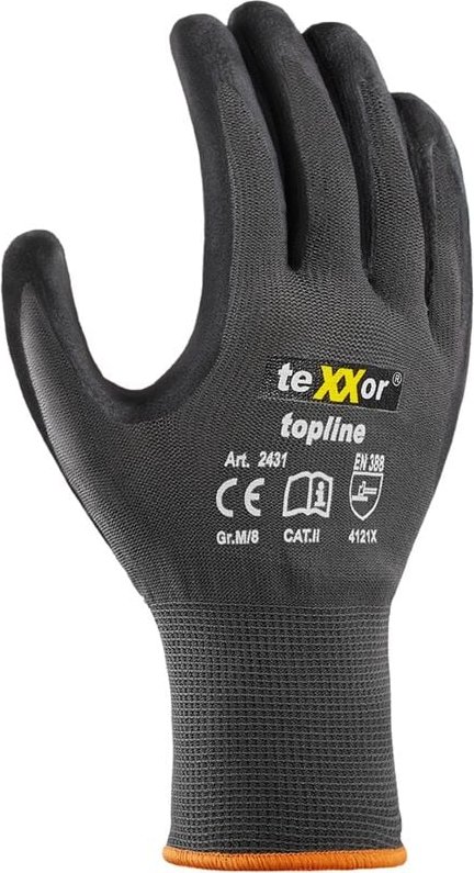 teXXor® Nylon-Strickhandschuhe NITRIL BESCHICHTET, Grau/Schwarz