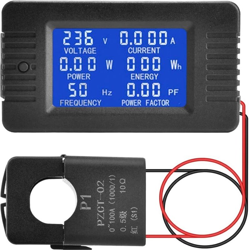 LCD Digitales Amperemeter Voltmeter AC 80-260V 100A, 6-in-1-Leistungsmesser Haushaltsstromzähler, offener Energiezähler ...