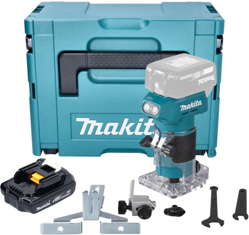 Makita DRT 52 Y1J Akku Kantenfräse 18 V 6 mm Brushless + 1x Akku 1,5 Ah + Makpac - ohne Ladegerät