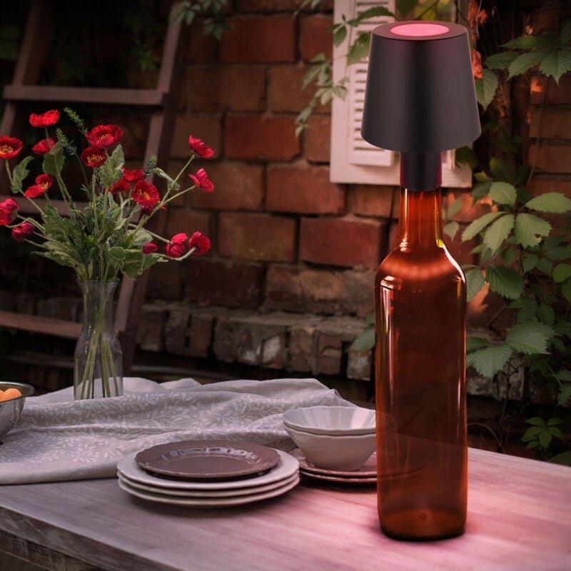 RGB LED Tischlampe Akku Flaschenleuchte Aufsatz Flaschenhals Dekolampe Touchdimmer, USB, schwarz, 1W kaltweiß, DxH 10,5x...